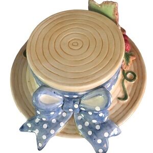 Fitz And Floyd Essentials Country Hat Trinket Box Polka Dot Bow 5”WX2.5”H
